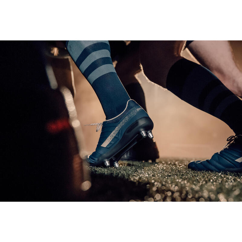 Chuteiras de Rugby com Pitões de Rosca Homem IMPACT R500 SG8 Azul-marinho/Bege