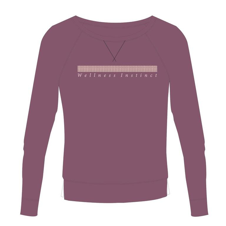 Women's Long-Sleeved Straight-Cut Crew Neck Cotton Fitness T-Shirt 500 - Purple