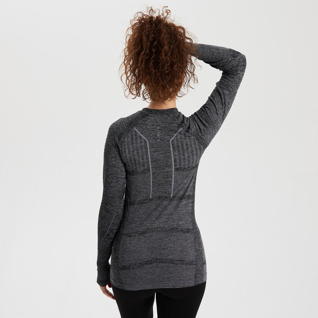 Adult Long-Sleeved Thermal Base Layer Top Keepdry 500 - Mottled Grey