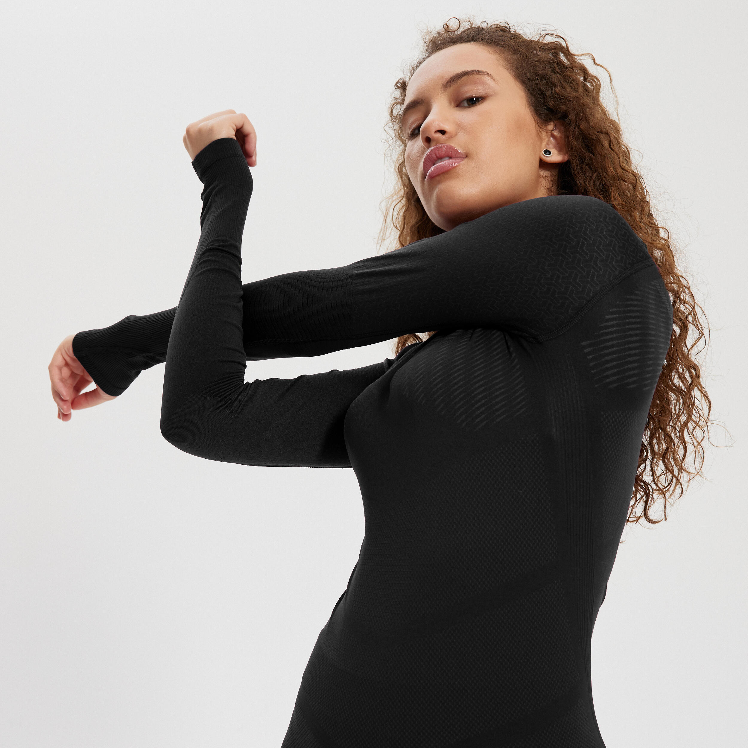 Adult Long-Sleeved Thermal Base Layer Top Keepdry 500 - Black 7/16