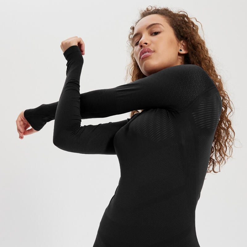 Adult Long-Sleeved Thermal Base Layer Top Keepdry 500 - Black