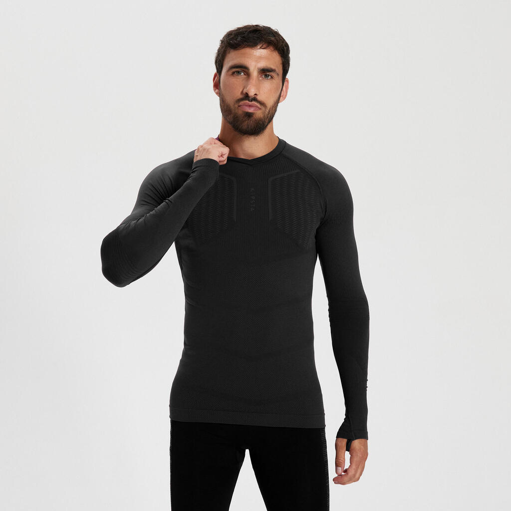 Adult Long-Sleeved Thermal Base Layer Top Keepdry 500 - Mottled Grey