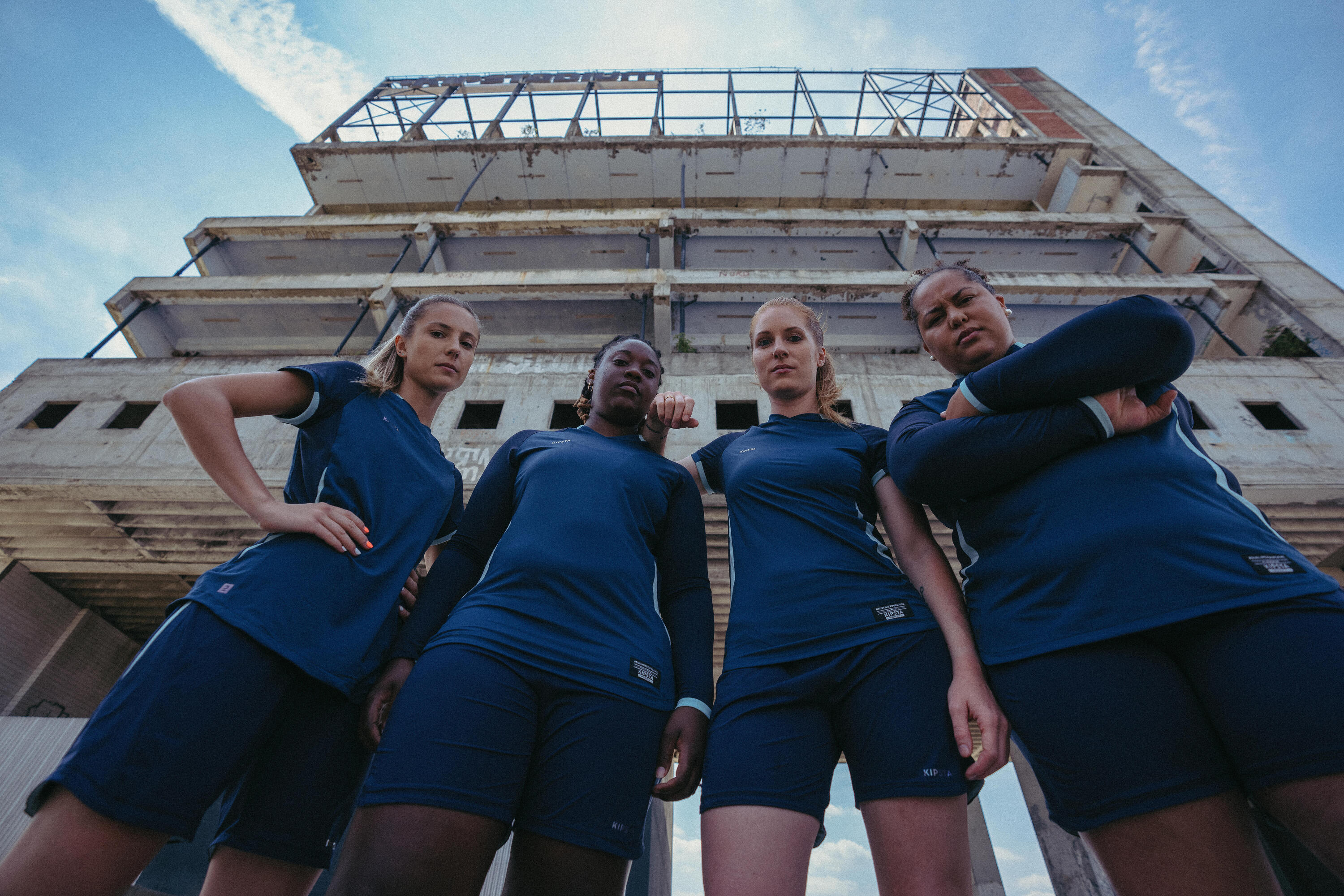 Maillot de football femme bleu, manche courte, coupe slim 15/17