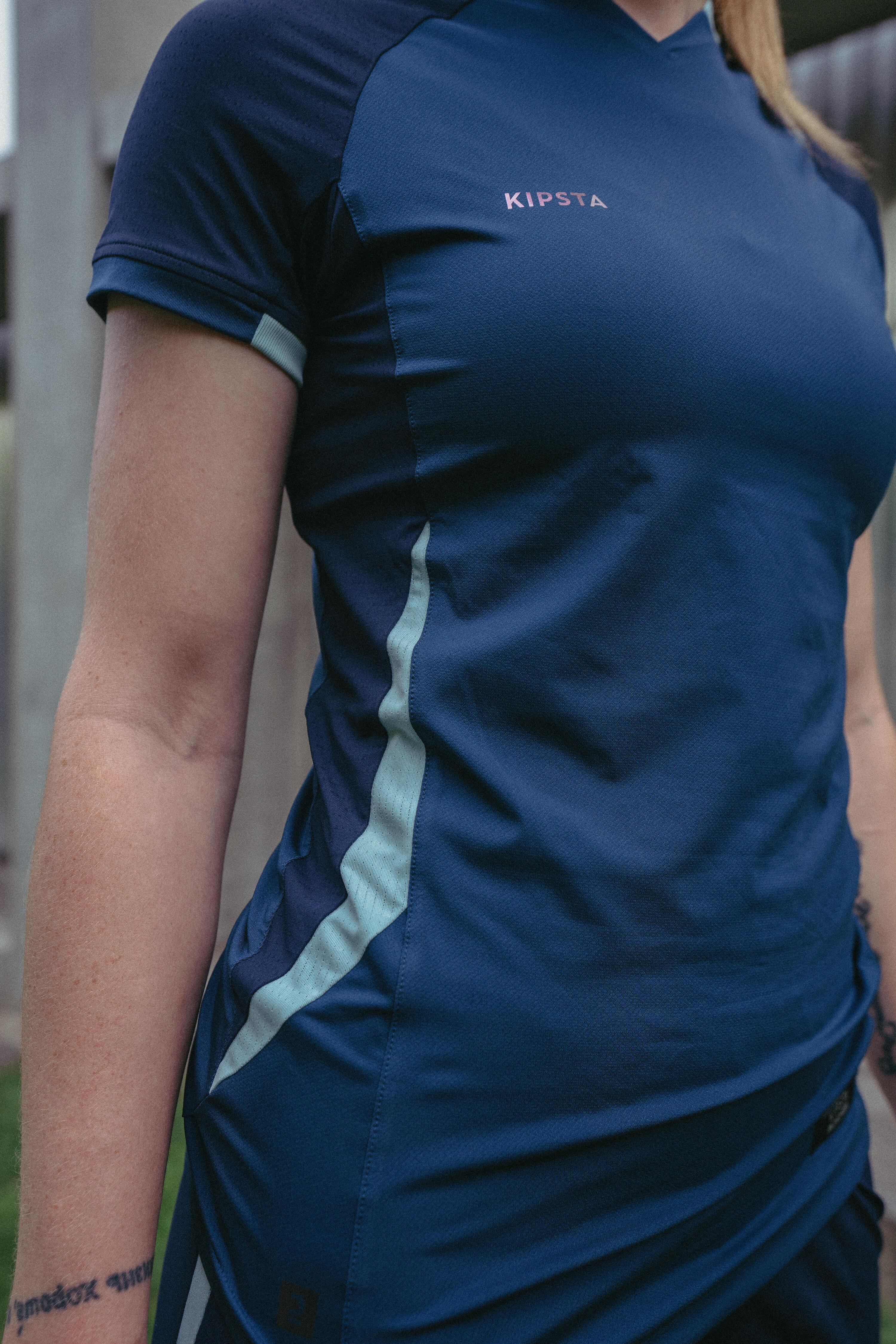 Maillot de football femme bleu, manche courte, coupe slim 12/17