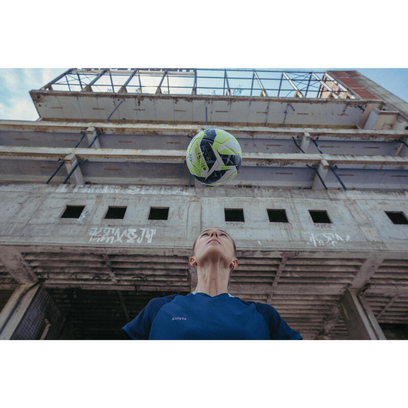 Maillot de football femme bleu, manche courte, coupe droite