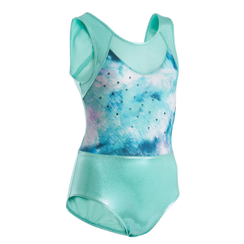 Maillot de Ginástica sem Mangas Menina - Turquesa Brilhante com Lantejoulas