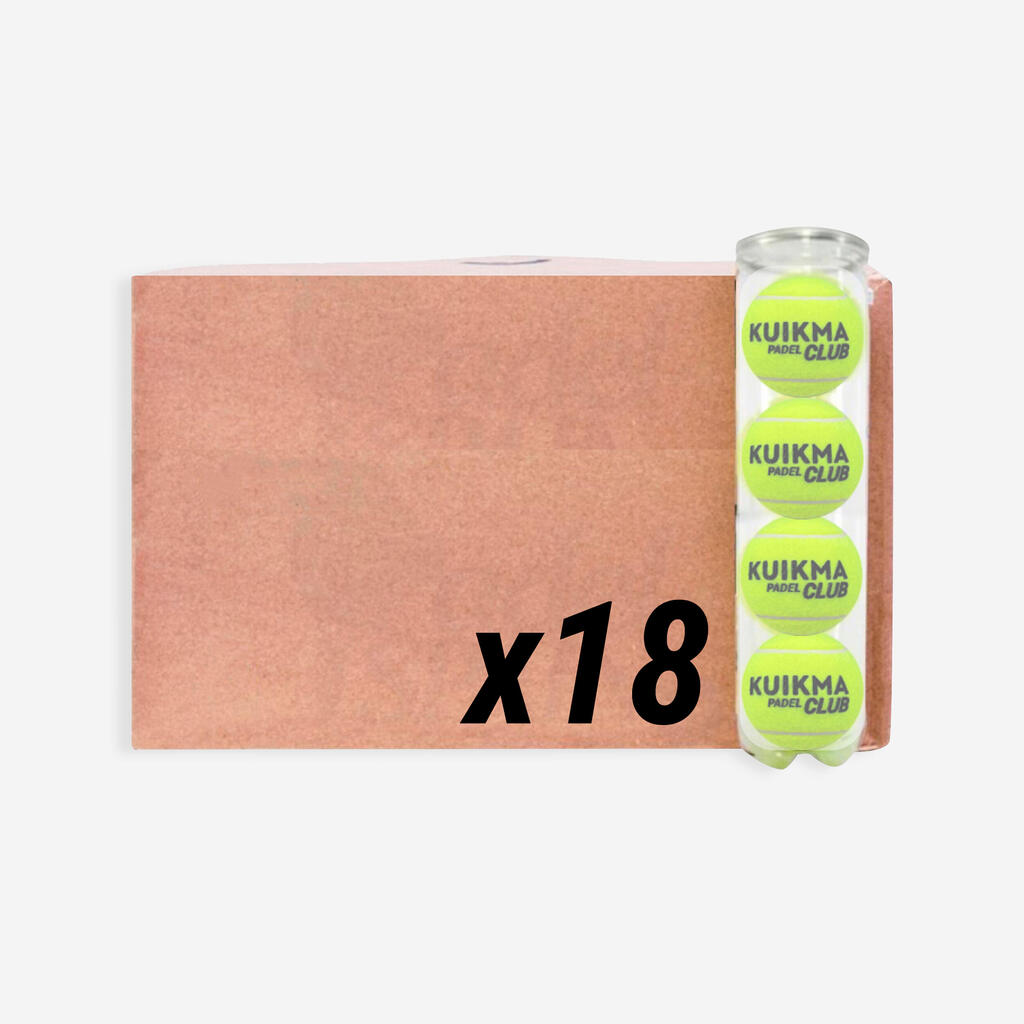 Caja de 18 tubos de 4 pelotas de pádel presurizadas - Kuikma PB Club