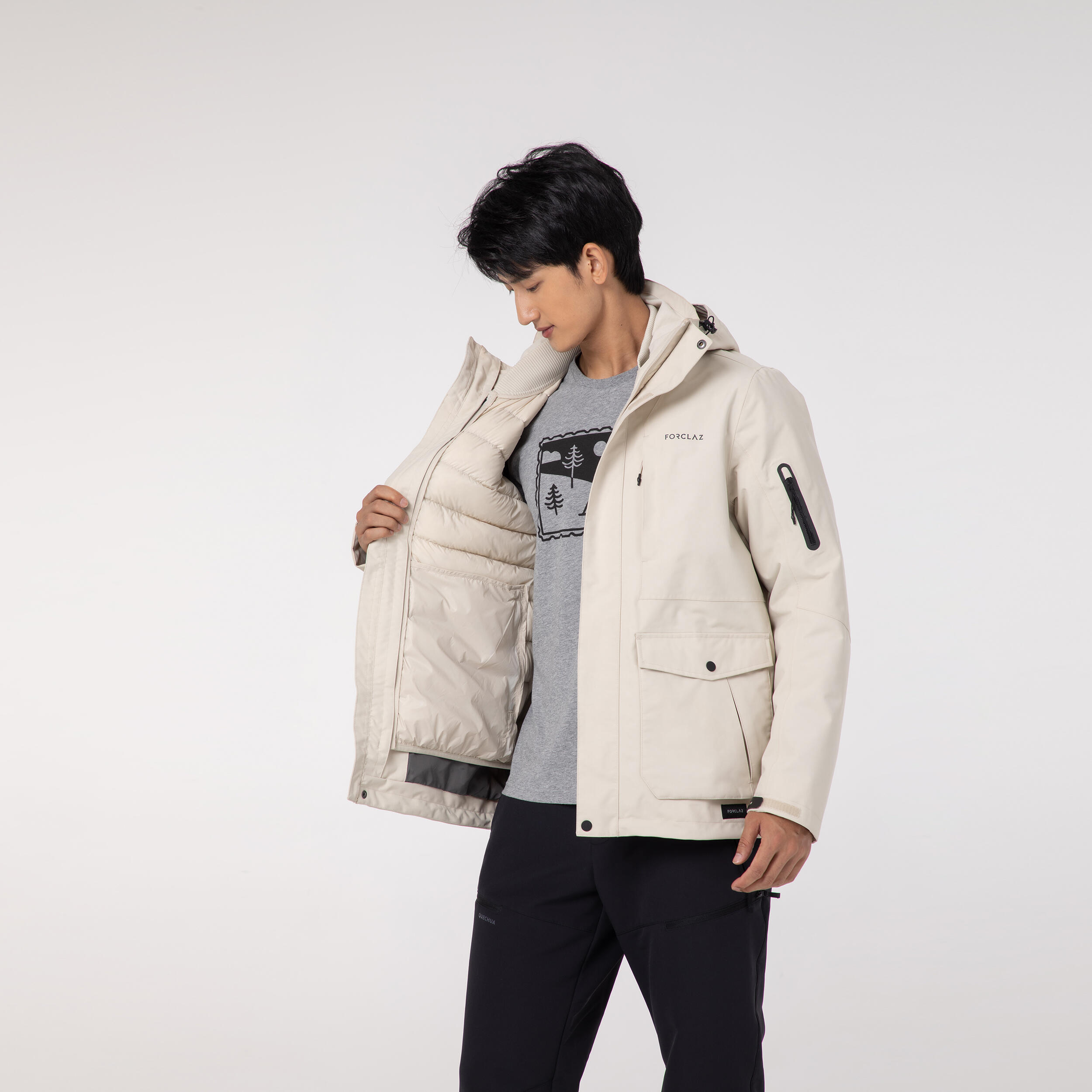 3IN1 DOWN JACKET NH500 M BEIGE
