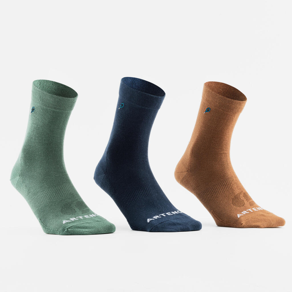 Tennissocken High 3er-Pack - RS 160 marineblau/braun/grün mit Logo