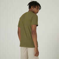 Men's Short-Sleeved Straight-Cut Crew Neck Cotton Fitness T-Shirt 500 - Brown/Khaki