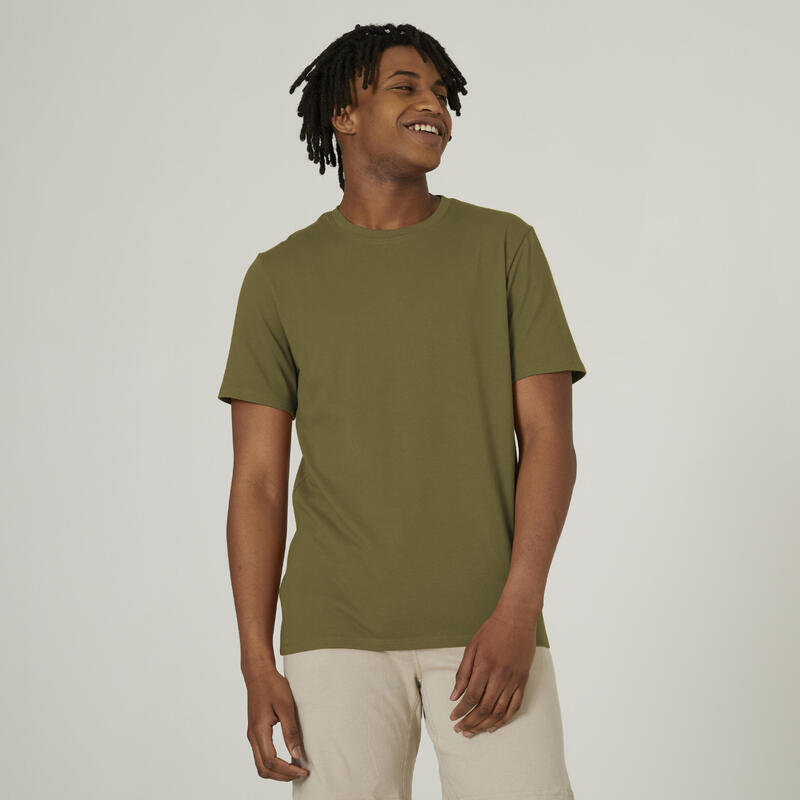 T-shirt uomo fitness 500 misto cotone marrone-verde militare