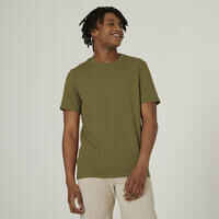 Men's Short-Sleeved Straight-Cut Crew Neck Cotton Fitness T-Shirt 500 - Brown