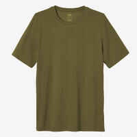 Men's Short-Sleeved Straight-Cut Crew Neck Cotton Fitness T-Shirt 500 - Brown