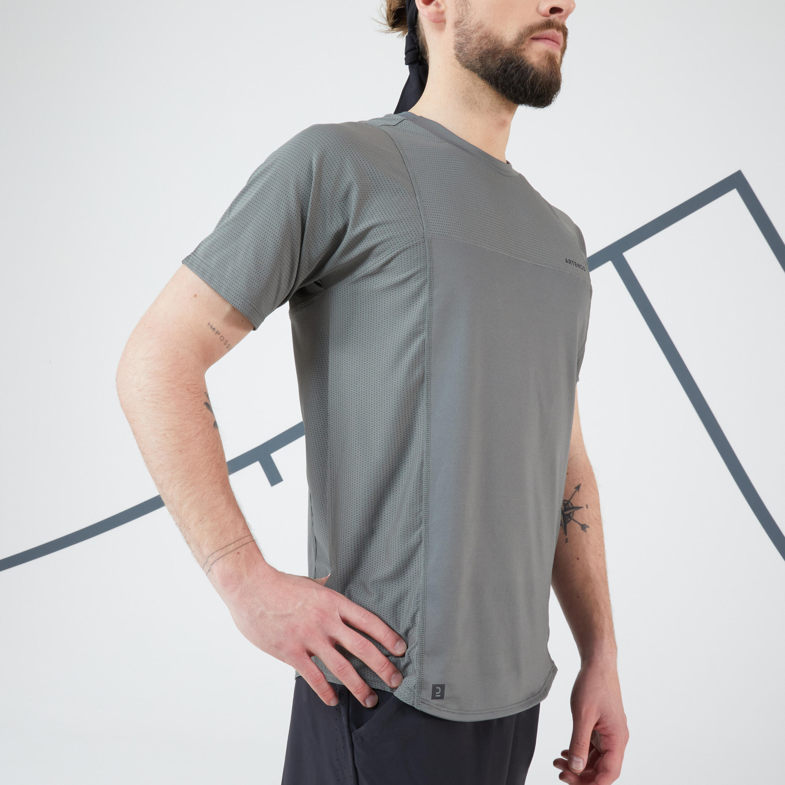 Men's Tennis T-Shirt Short Sleeved Quick Dry Khaki