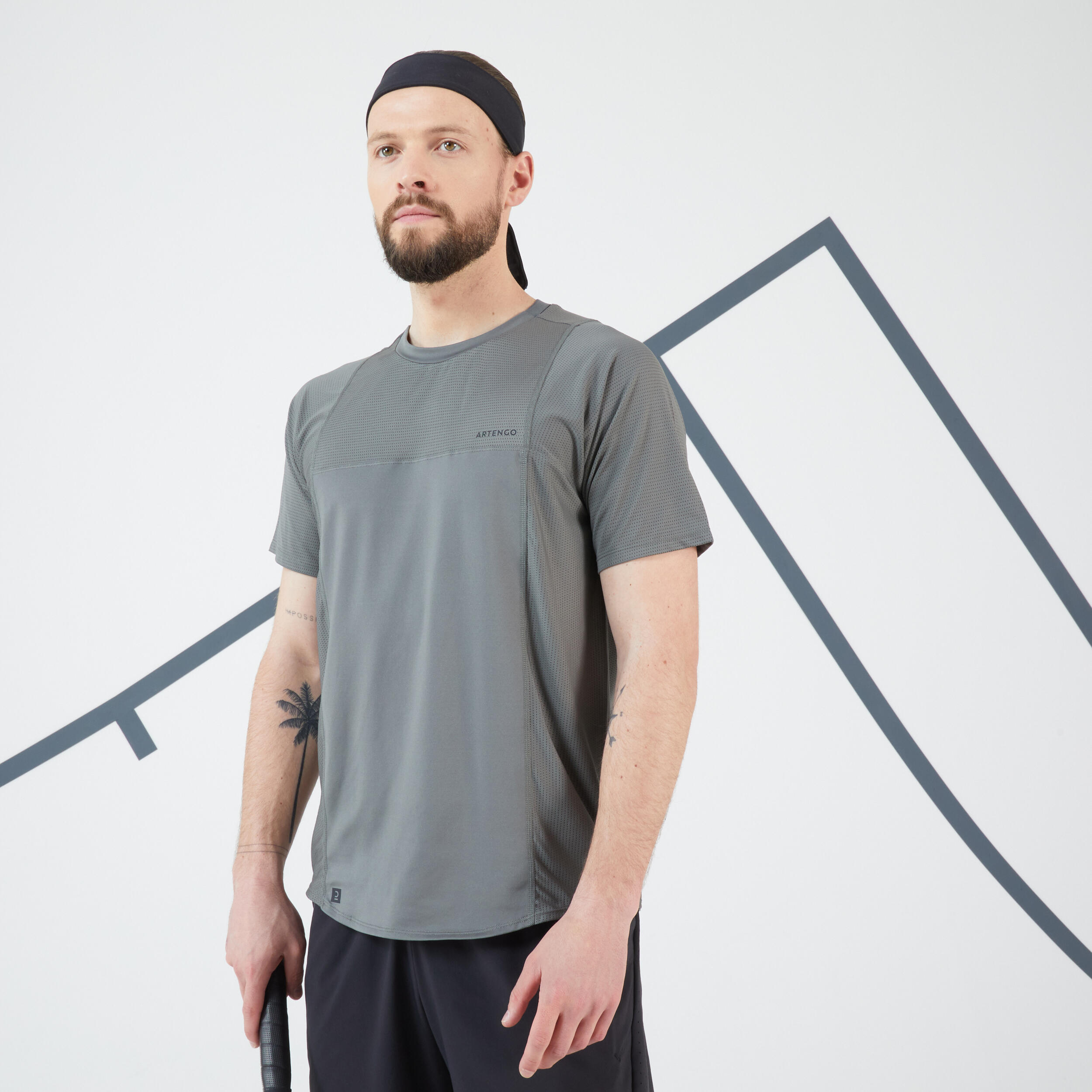 Tricou Tenis DRY RN Kaki-Negru Bărbați ARTENGO imagine 2022