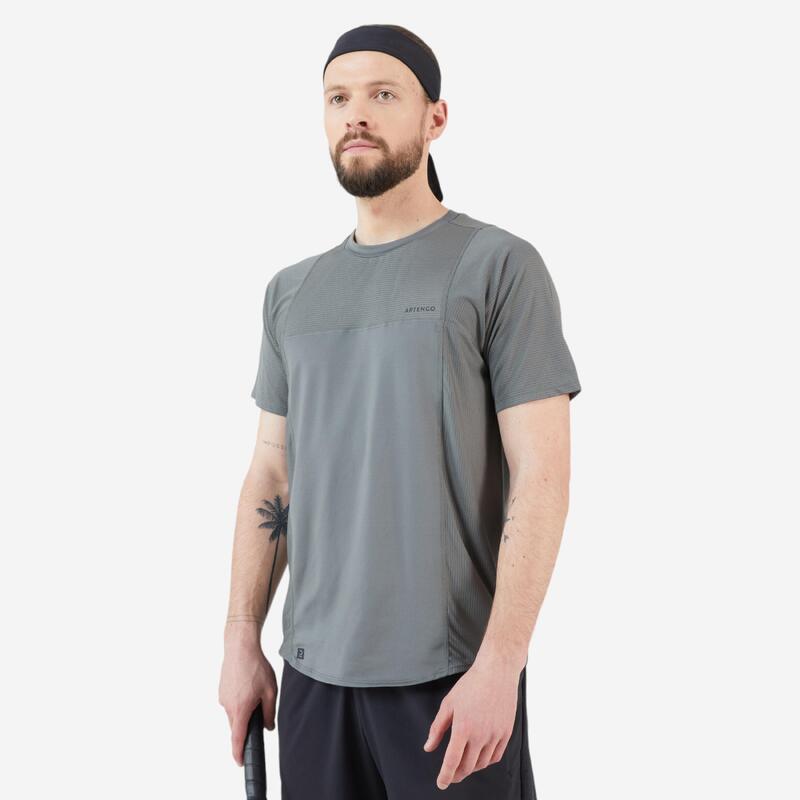 T-shirt tennis manches courtes homme - artengo dry vert de gris gaël monfils