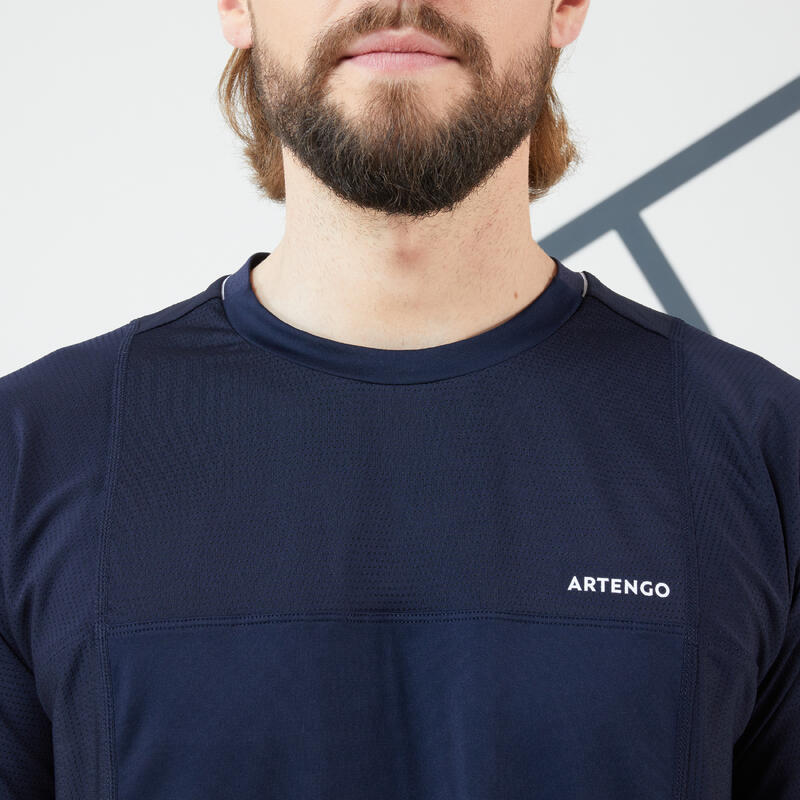 Tennisshirt met korte mouwen voor heren DRY RN marineblauw wit