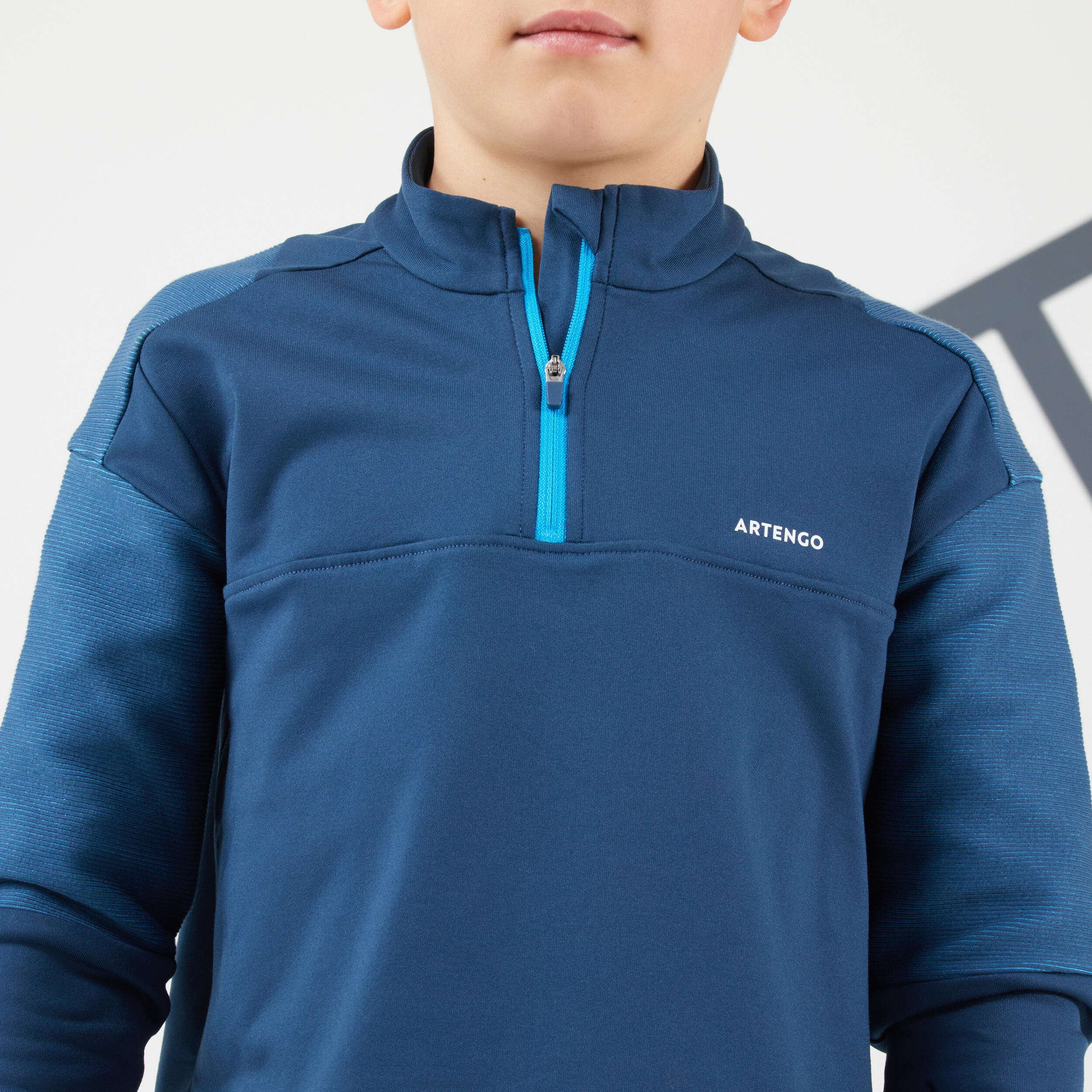 Boys' Long-Sleeved 1/2 Zip Thermal Tennis T-Shirt - Turquoise 5/7