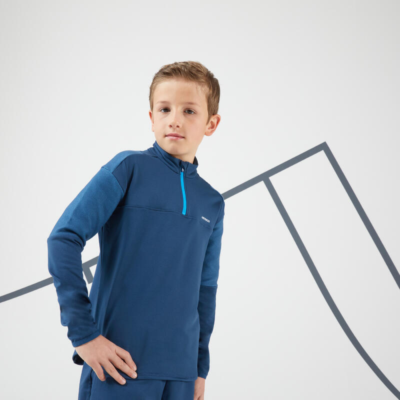 Tennisshirt met lange mouwen voor jongens Thermic 1/2 rits turquoise