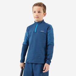 Tennisshirt met lange mouwen voor jongens Thermic 1/2 rits turquoise
