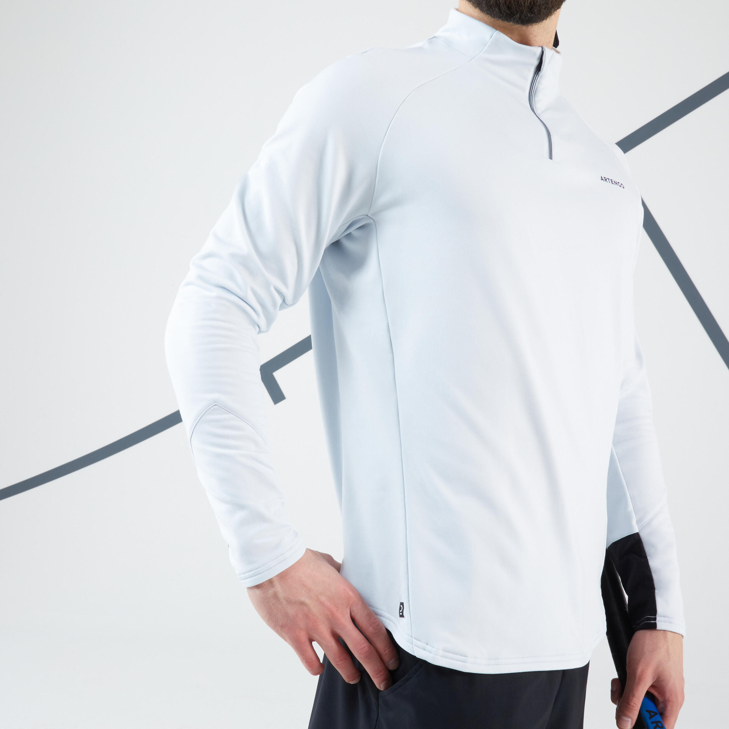 Men's Tennis Long-Sleeved 1/2 Zip Sweatshirt Thermic - Light Grey