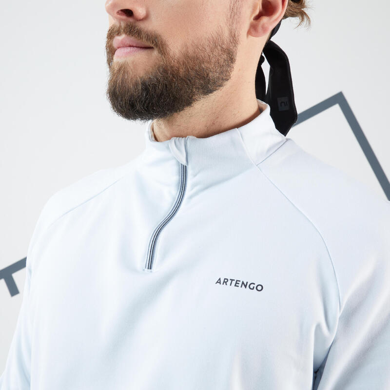 Felpa tennis uomo THERMIC 1/2 zip manica lunga grigio chiaro