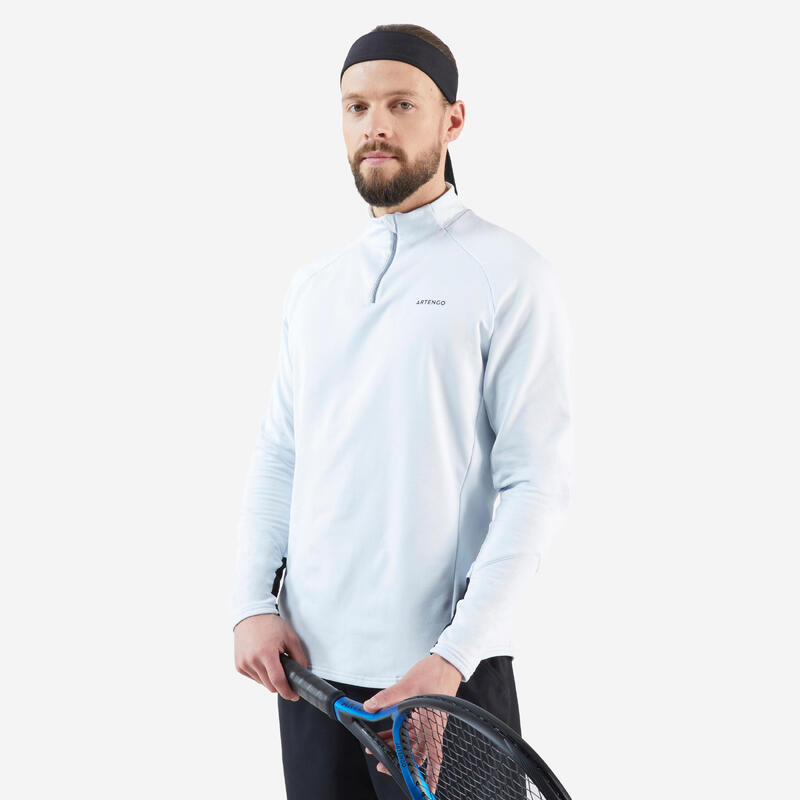 T-shirt tennis uomo THERMIC 1/2 ZIP grigio chiaro