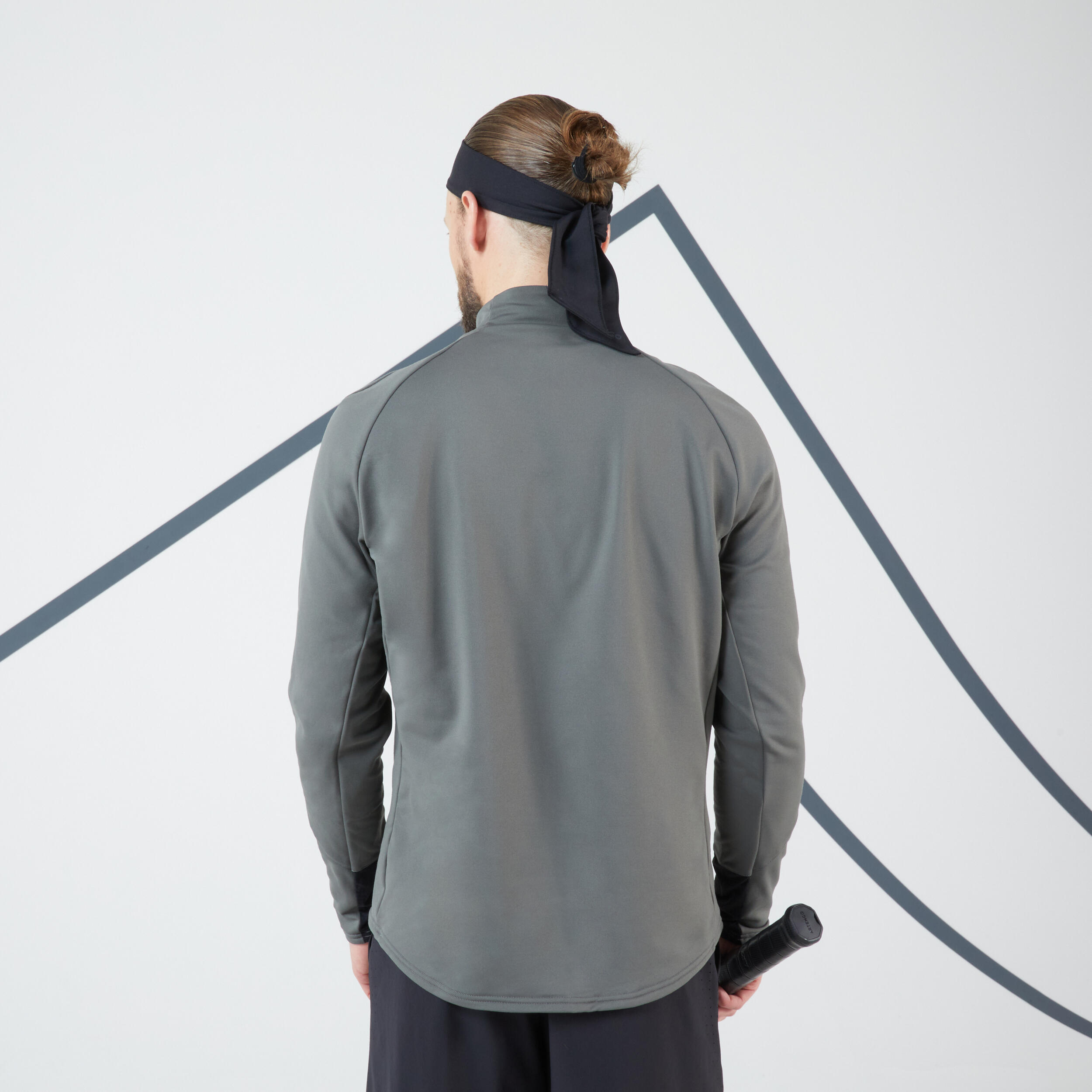 PEOPLE 1 SWEAT TOPS / ASH GRAY　M Men Tennis Long-Sleeved Warm 1/2 Zip Top - Grey/Khakhi