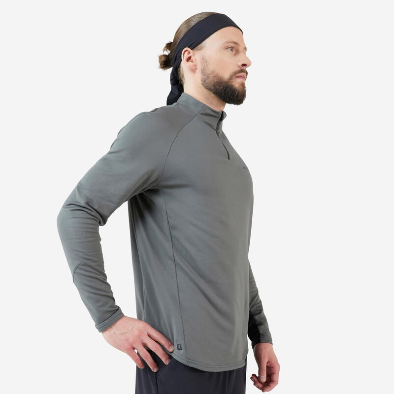 Pánské tenisové tričko s dlouhým rukávem Thermic se zipem khaki