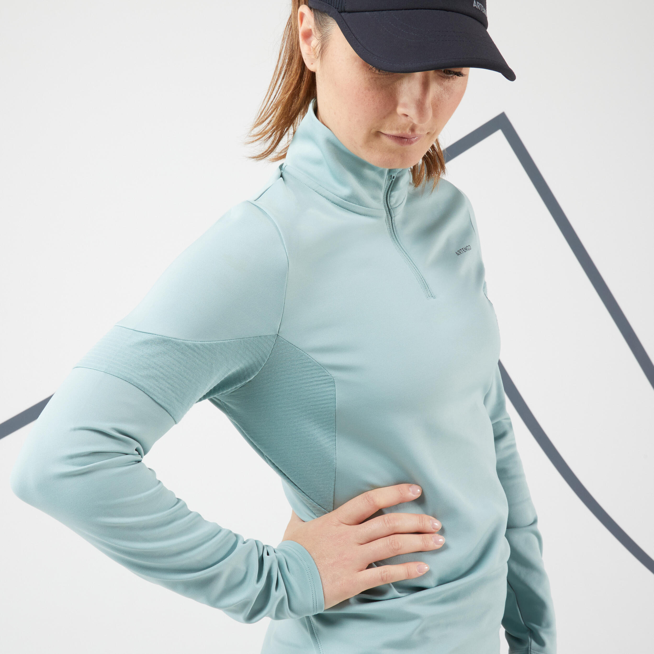 T-Shirt tennis manches longues thermique femme - TH 900 vert-de-gris 4/6