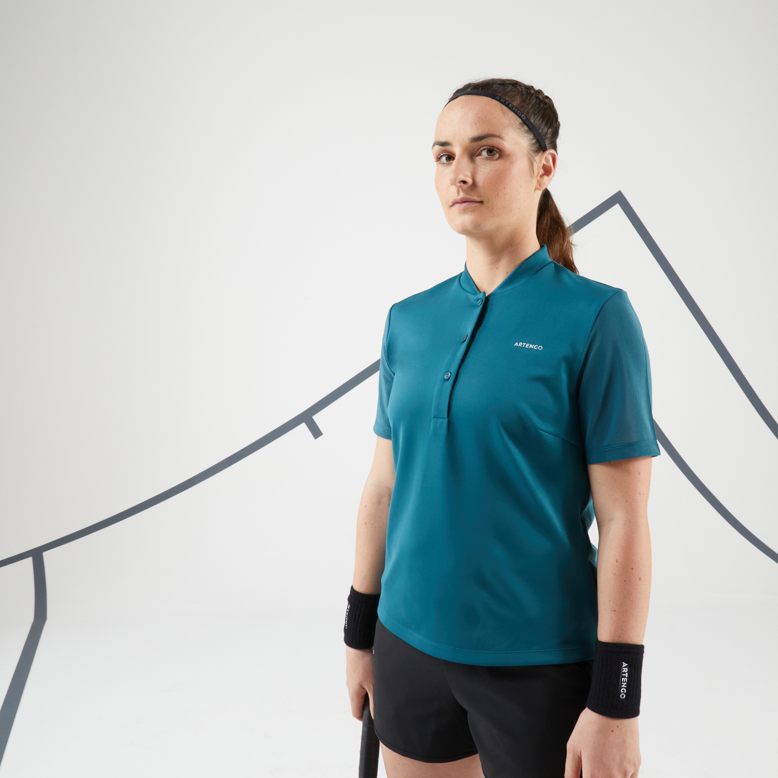 Polo tennis dry soft femme - Dry 500 vert foncé