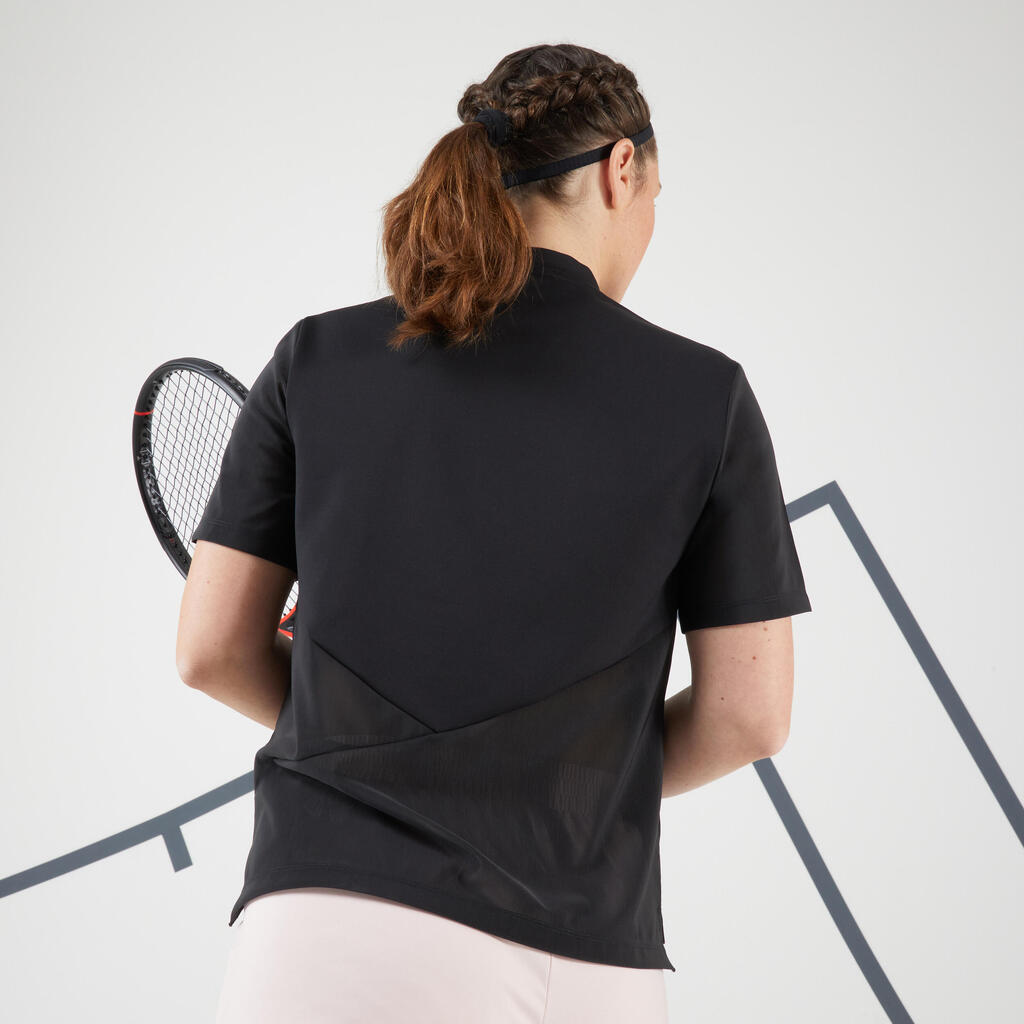 Polo majica kratkih rukava za tenis Dry 500 mekana ženska crna 