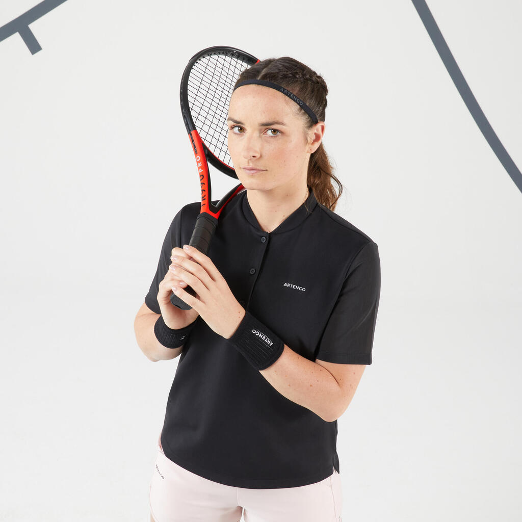 Polo majica kratkih rukava za tenis Dry 500 mekana ženska crna 