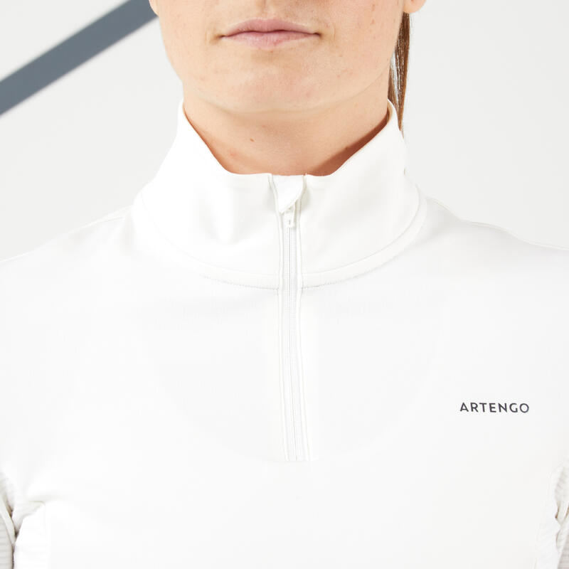 女款長袖保暖網球T恤 TH 900 - 灰白色