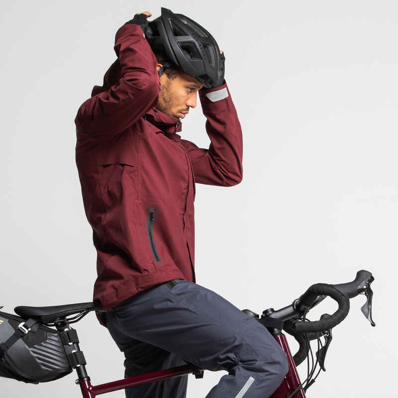 Cycling Rain Jacket Gravel Burgundy Decathlon