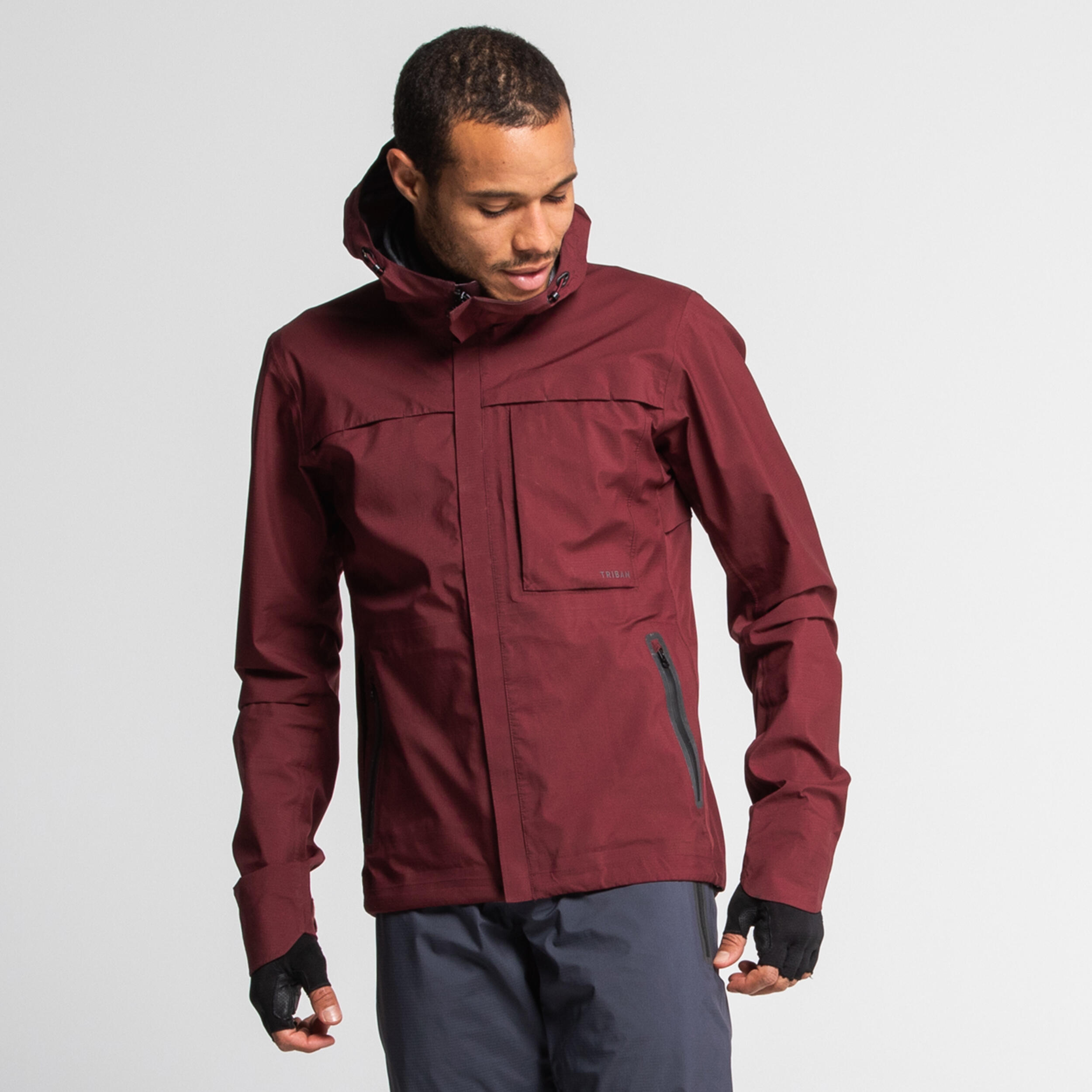 Burgundy rain shop jacket