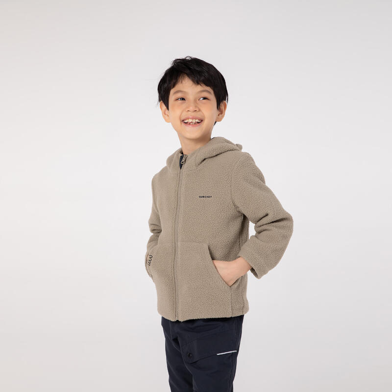 Kids’ Hiking Fleece Jacket - MH500 KID CN - Aged 2-6 - Dark Beige