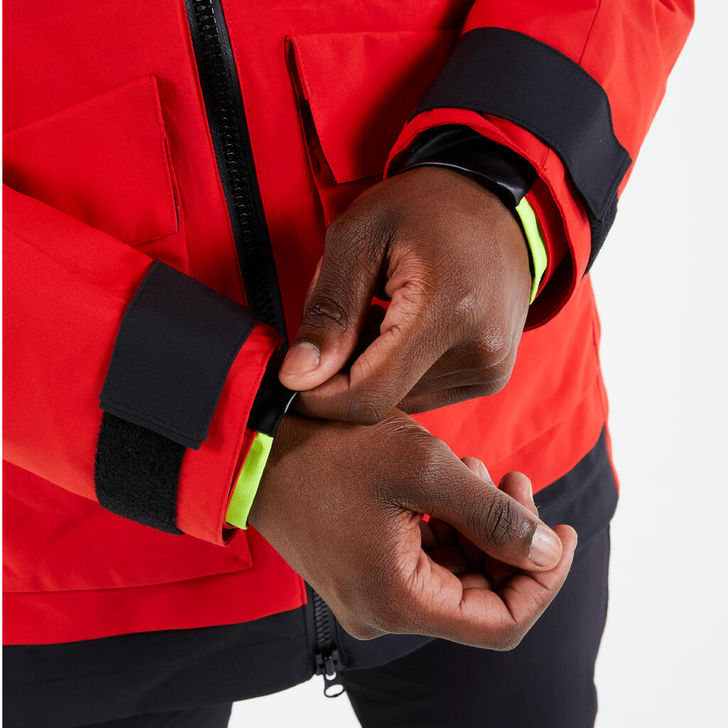 Vīriešu ūdens un vēja necaurlaidīga burāšanas jaka “Sailing 500”, sarkans, dzeltens
