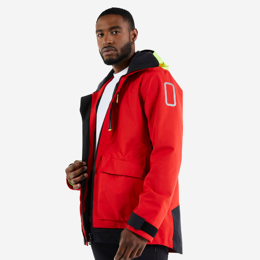 Veste de quart imperméable et coupe vent de voile sailing 500 homme rouge jaune