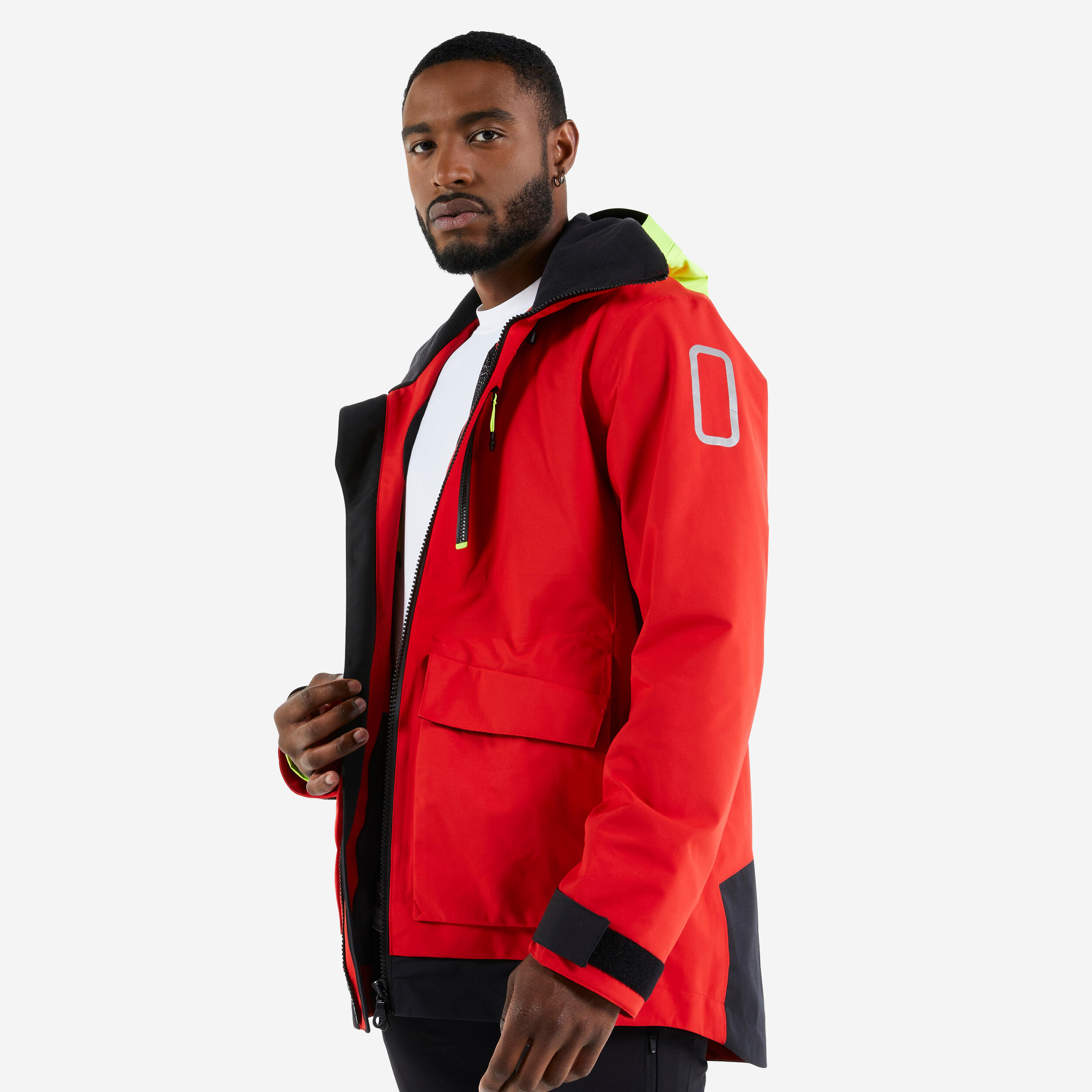 veste de quart imperméable et coupe vent de voile sailing 500 homme rouge jaune - tribord