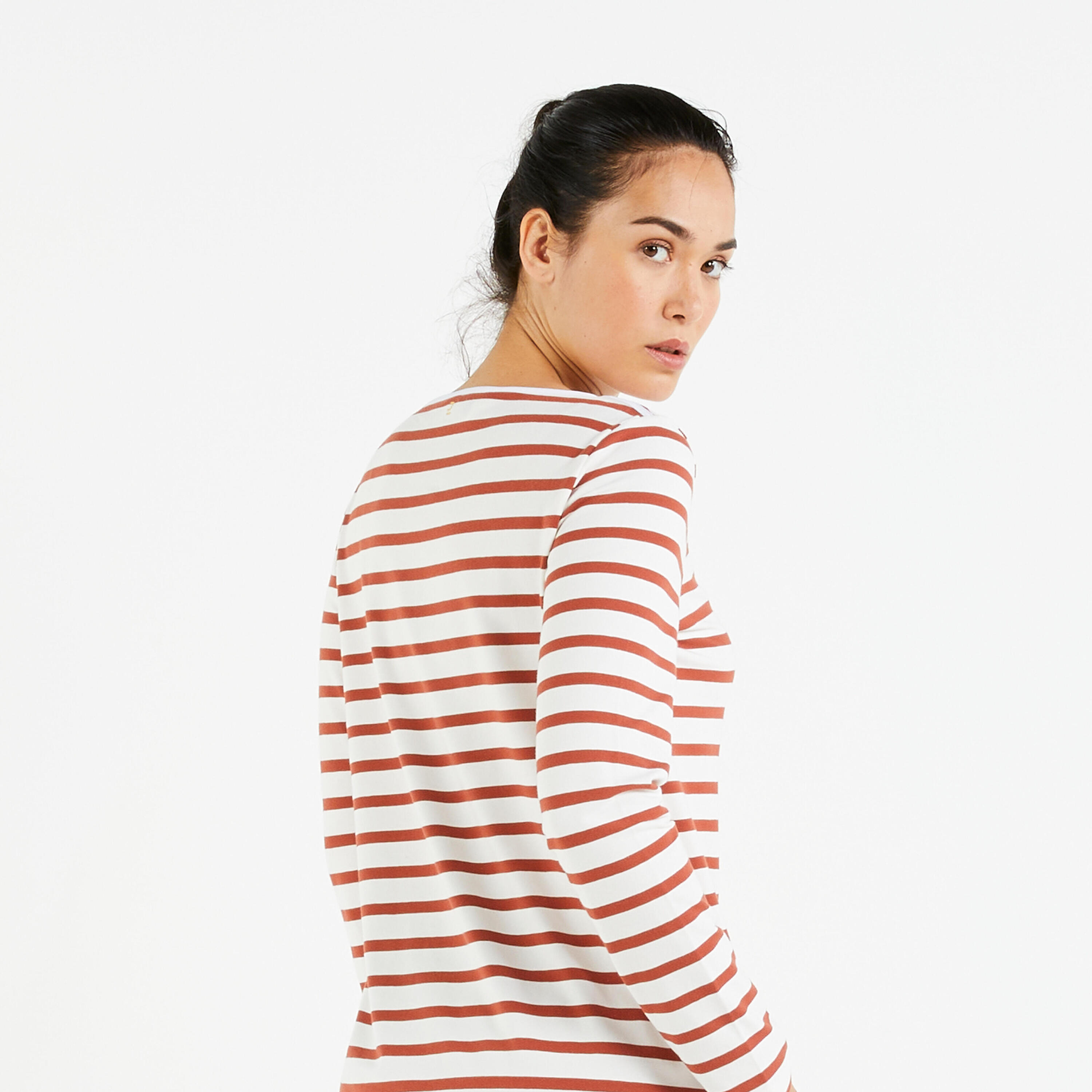 Women's long-sleeved T-shirt - sailor's top Sailing 100 burnt orange 4/7