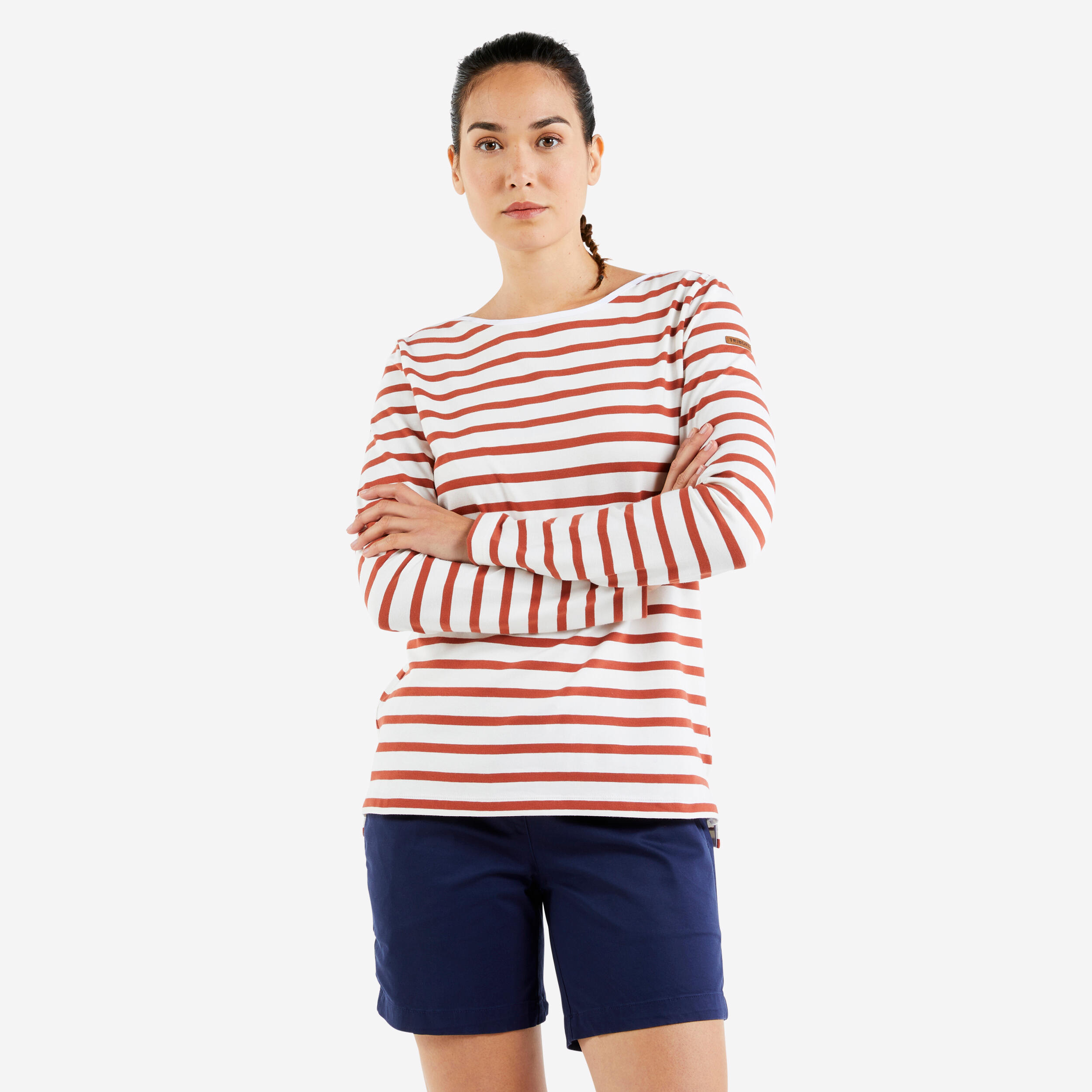 Women's long-sleeved T-shirt - sailor's top Sailing 100 burnt orange 1/7