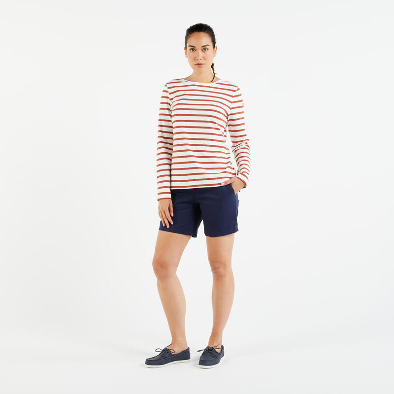 Camisola Mangas compridas- estilo marinheiro de vela Sailling 100 Mulher Laranja Queimado