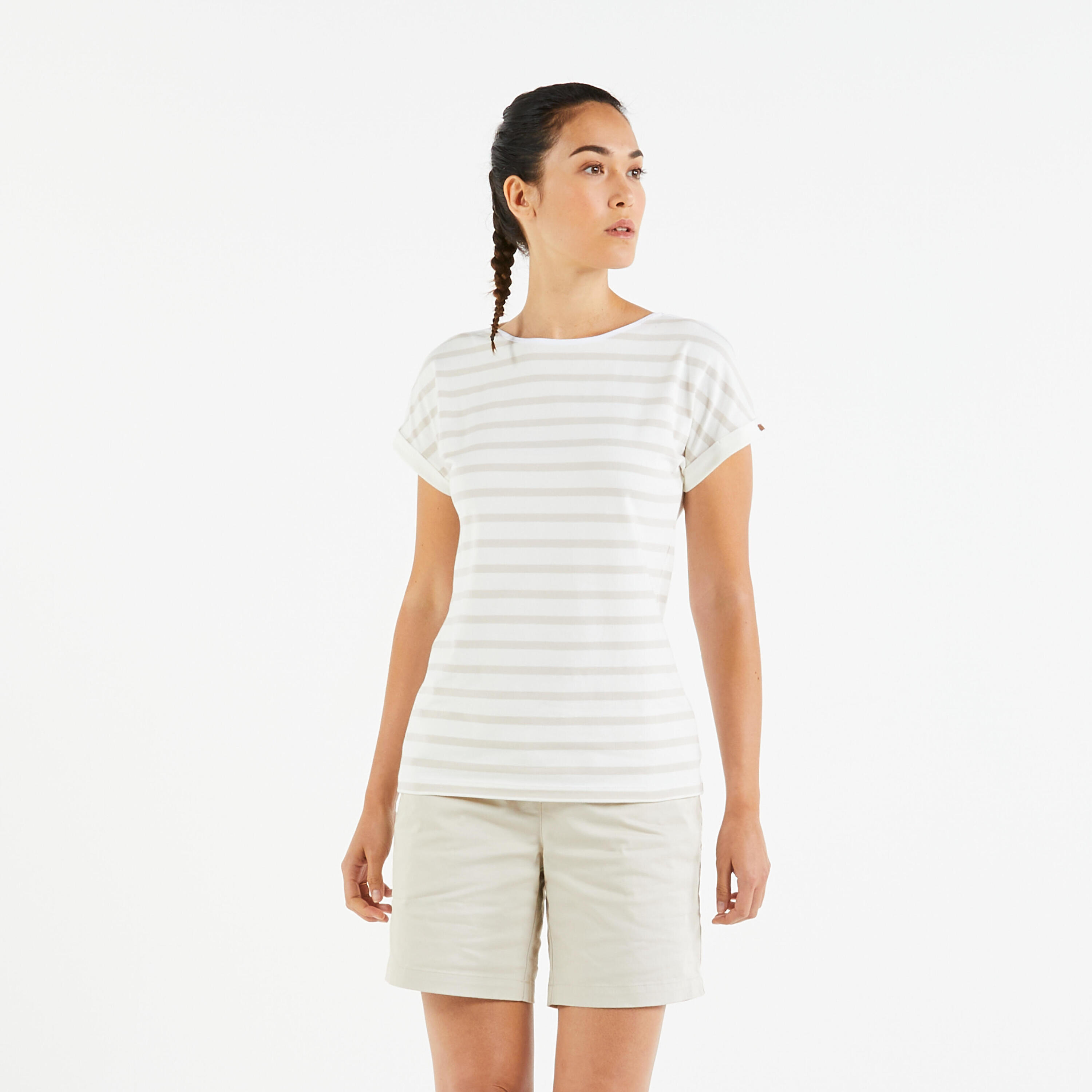 Women's short-sleeved T-Shirt - sailor's top Sailing 100 beige 2/8