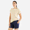 Dámske tričko Sailing 100 krátky rukáv prúžkované bielo-hnedé