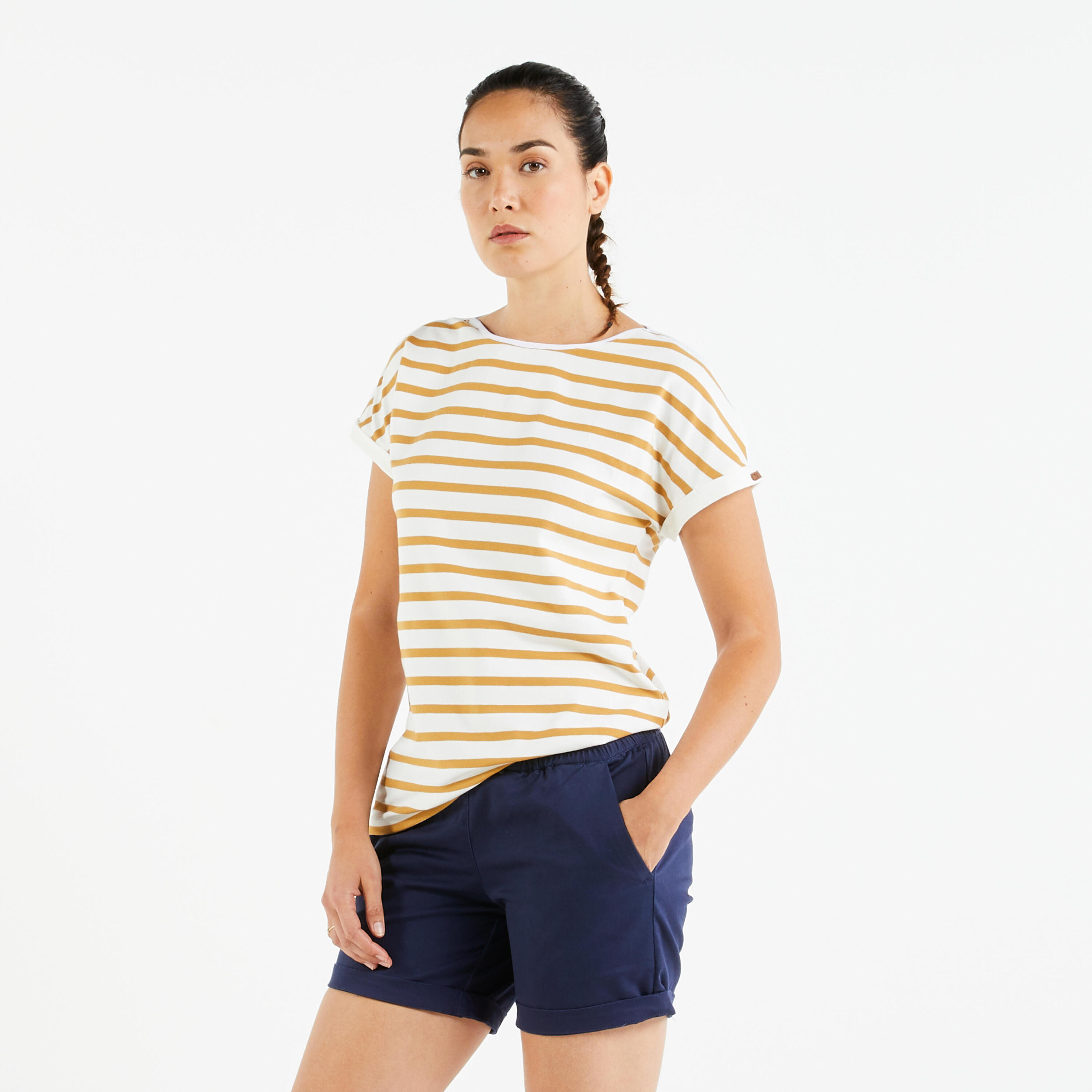 TRIBORD Women's Sailing 100 short-sleeved T-Shirt white ochre