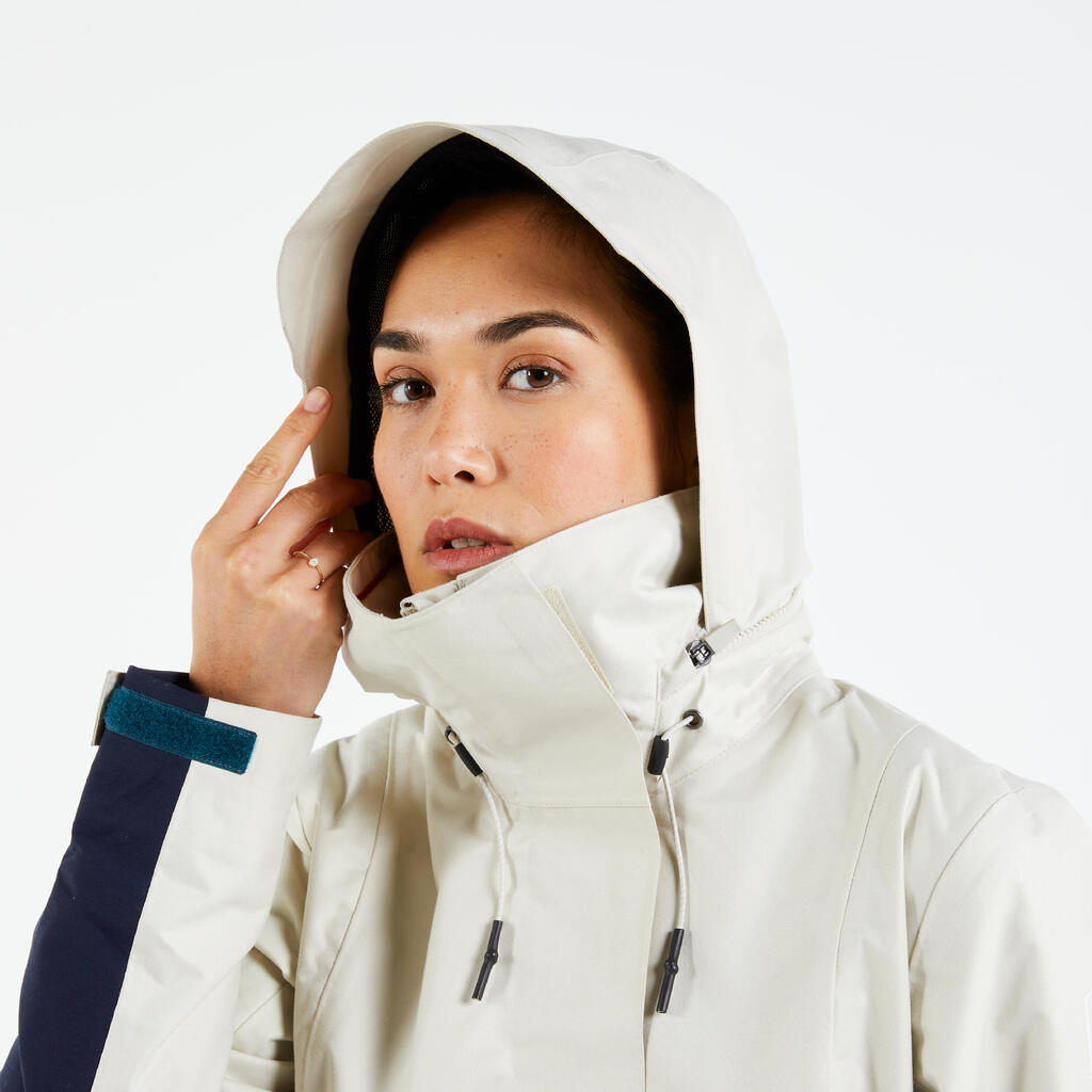 Women's windproof waterproof jacket - wet-weather jacket SAILING 300 beige navy