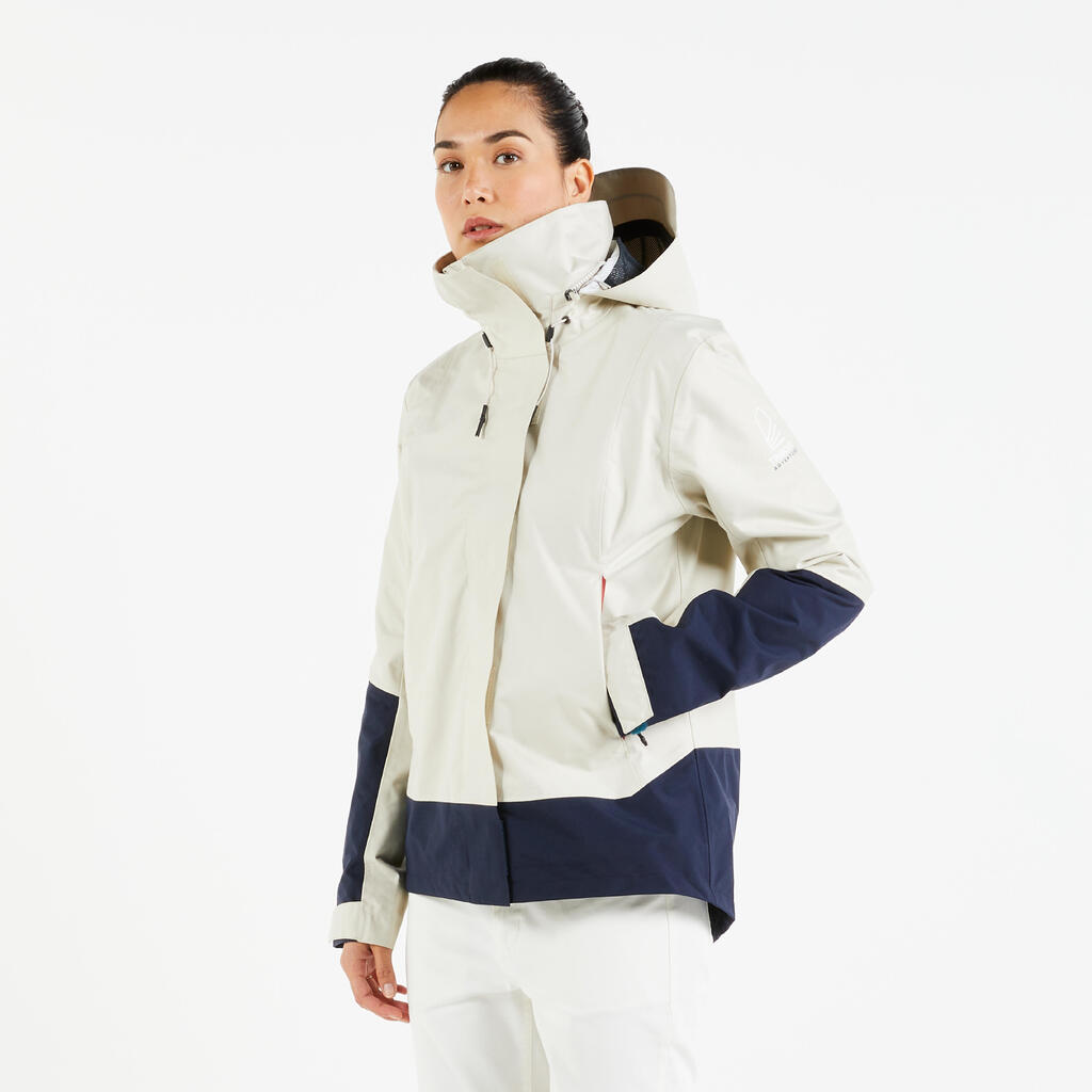 Women's windproof waterproof jacket - wet-weather jacket SAILING 300 beige navy