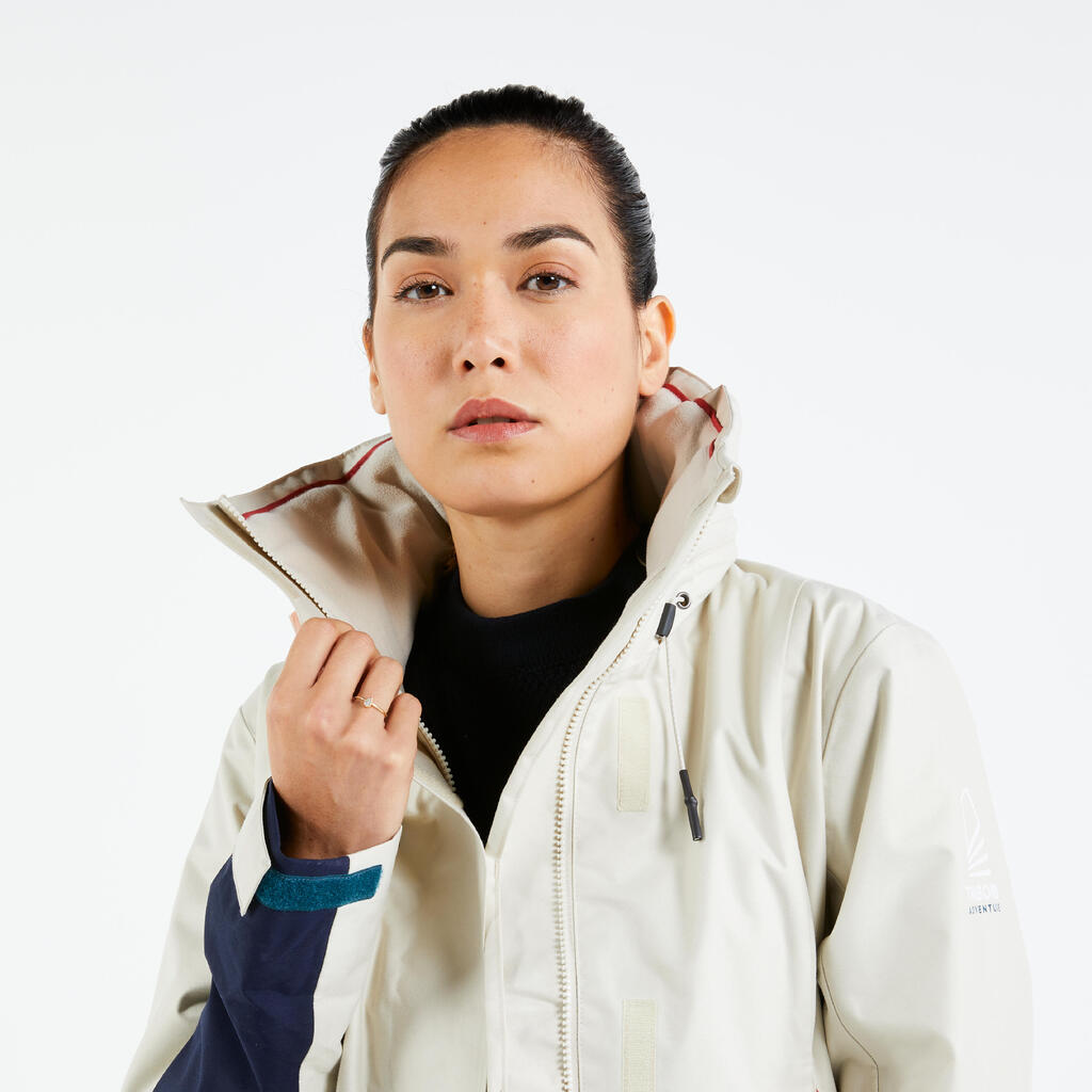 Women's windproof waterproof jacket - wet-weather jacket SAILING 300 beige navy