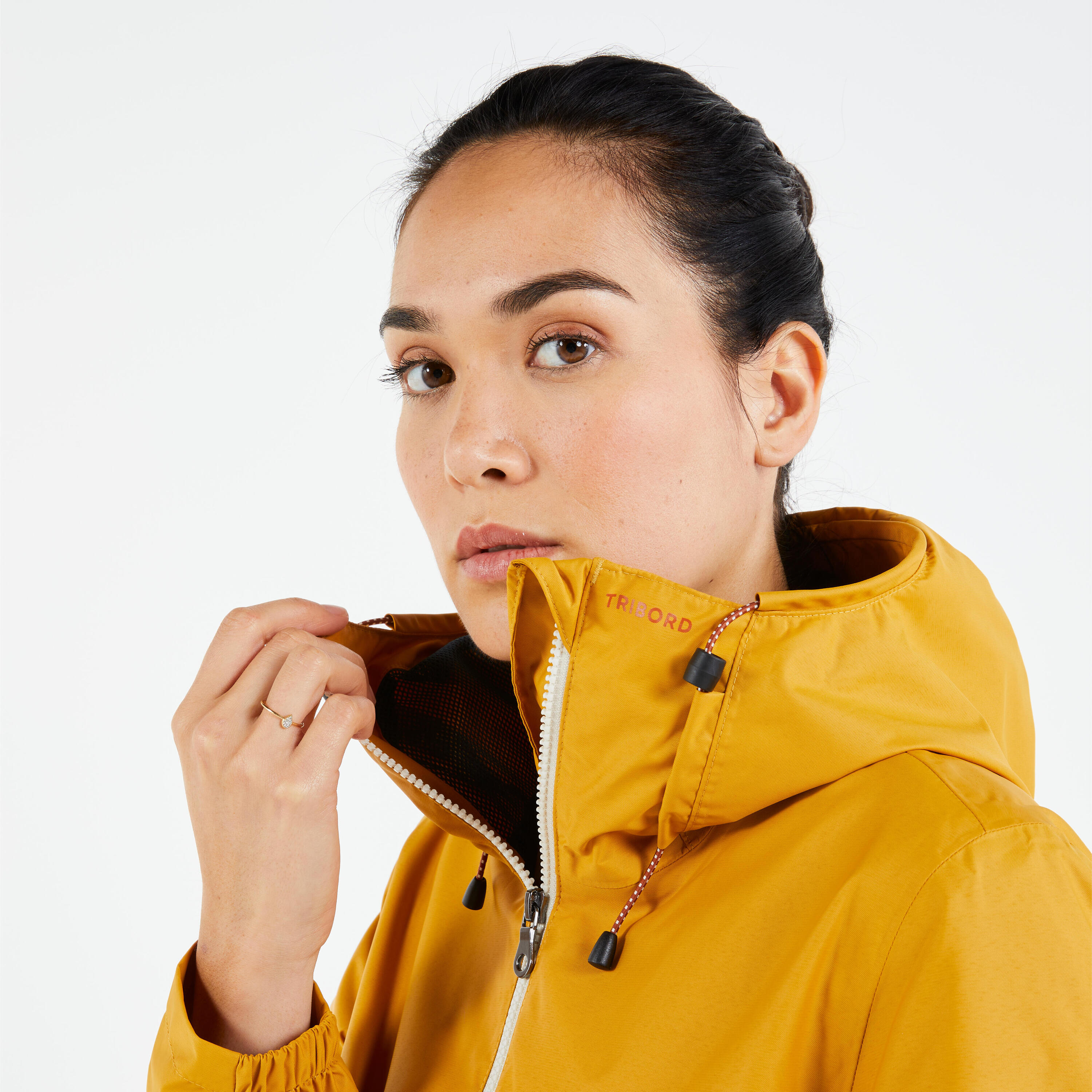 Women’s waterproof sailing jacket - wet-weather jacket SAILING 100 ochre 7/8